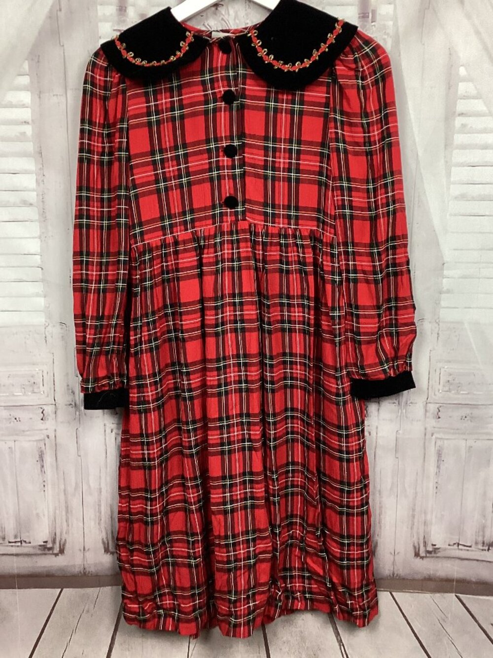 Vintage Bonnie Jean Plaid Red Black Long Sleeve Dress 12